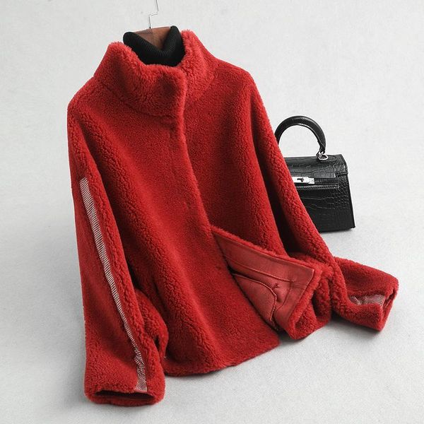 

a59392 women winter genuine sheep fur coat winter warm lady female real fur coats jacket over size1, Black