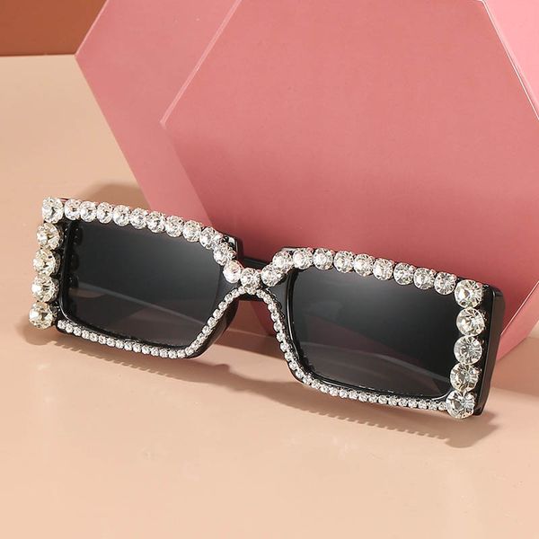 

personalized rhinestones-studded sunglasses for women trend square sun glasses shiny party eyeglasses 7 colors wholesale, White;black