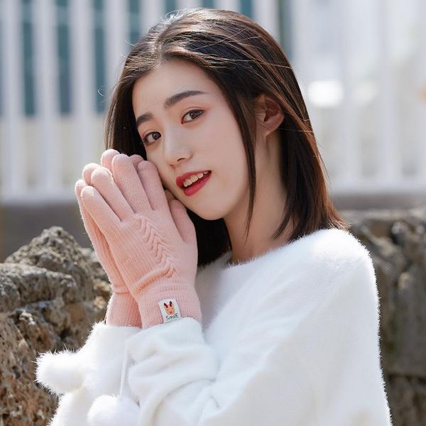 

зимние вязаные перчатки для девочек наружные велосипедные поездки двухслойное тепло и бархатный толстый сенсорный экран милые студенты, Blue;gray