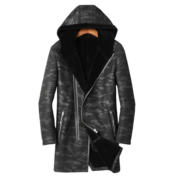

dk new hooded slim long fur coat men winter thicken real leather and fur clothing black natural slim jacket