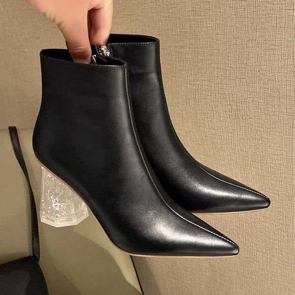 

2021 genuine leather high heels women's new shoes ankle for girls black boots 39 g5q6