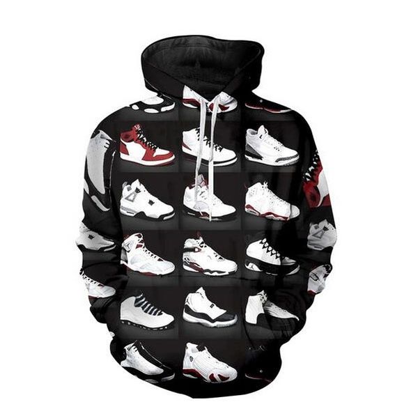 

basketball sweatshirts men/women tracksuits 3d print classic shoes hooded hoodies autumn sweatshirts, Black