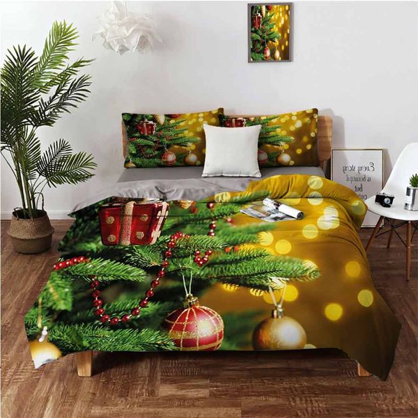 

close up decorated christmas tree branches on blurred fairy backdrop picturebedding 3-piece set