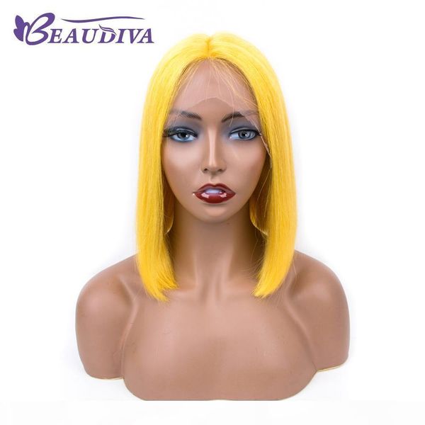 

short lace front human hair wigs purple and yellow color human hair lace frontal wig brazilian hair bob wig, Black;brown