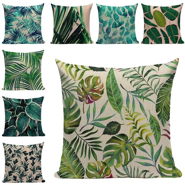 

cushion/decorative pillow tropical plant printed decorative cushions for sofa green leaves pillowcase cotton linen art chair cushion home de