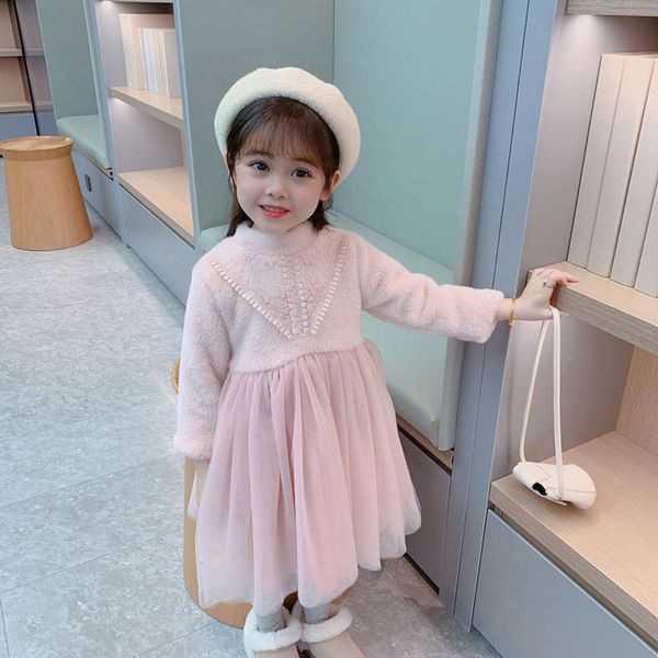 

huzhou zhili children's and girls' autumn drs 2020 winter new splicing long sve princs skirt, Red;yellow