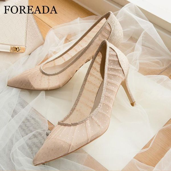 

foreada women pump thin high heel shoes bling pointed toe pumps fashion shallow ladies party footwear gold sliver plus size 401, Black