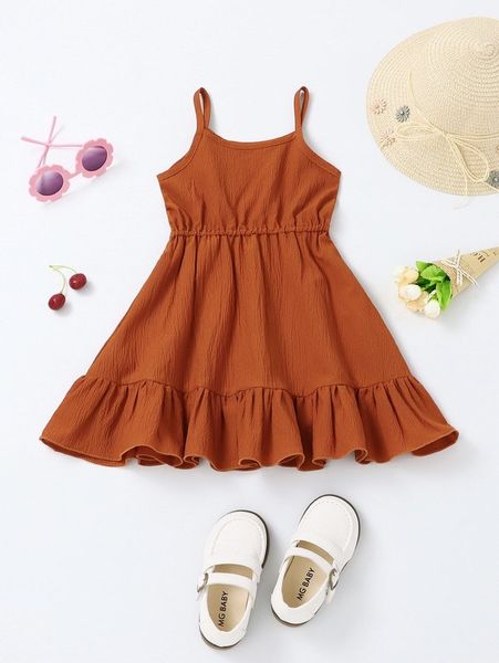 

toddler girls textured ruffle hem cami dress she, Red;yellow