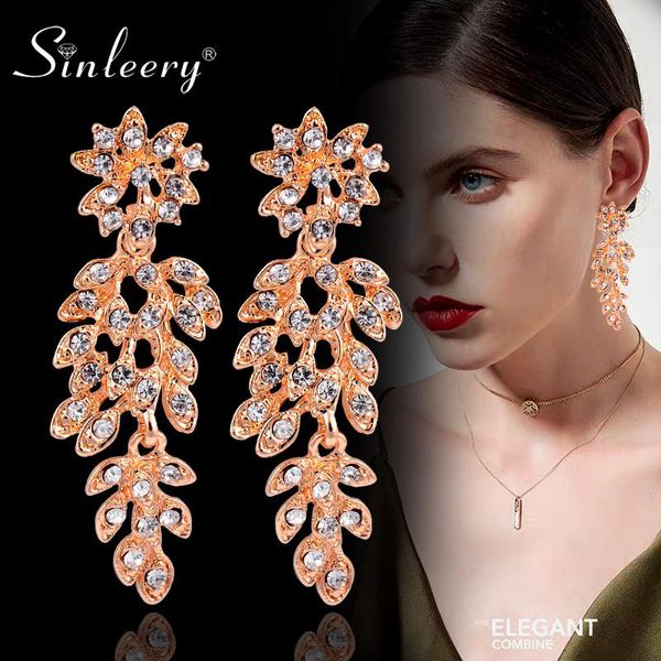 

sinleery luxury sparkling cubic zirconia hollow leaf drop earrings women gold silver color earring party jewelry es073 ssc