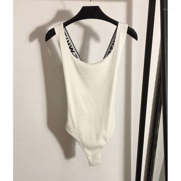 

4.18 2020 spring summer new women letter print pattern decoration crossed backless knitted jumpsuits1, Black;white