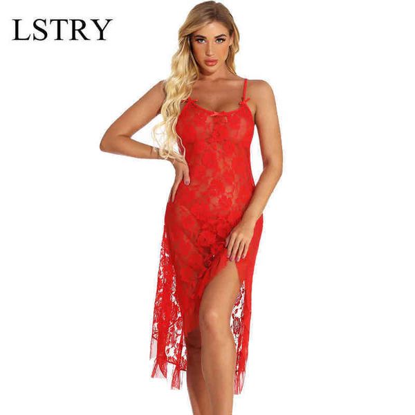 

nxy lingerie kant nachtkleding erotische vrouwen zomer zien door slaap jurk solid lace pyjama badjas nachtjapon1217, Red;black