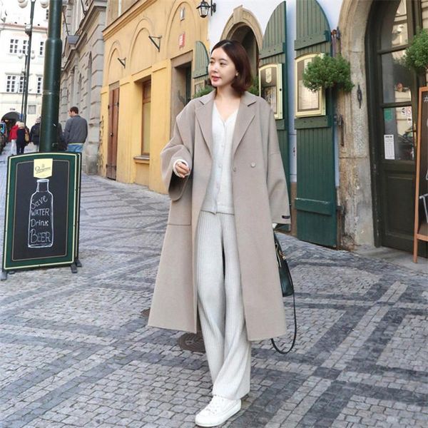 

women's wool & blends yourseason plus size ladies 2021 korean long thicken warm coats solid color pockets women winter coat, Black
