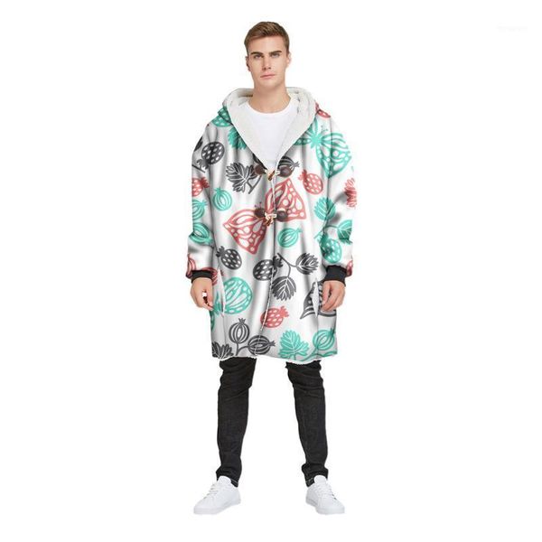 

mens winter long hooded horn buckle plus velvet thick 3d printed coat medium-long windbreaker parkas cotton youth clothing 12.51, Tan;black