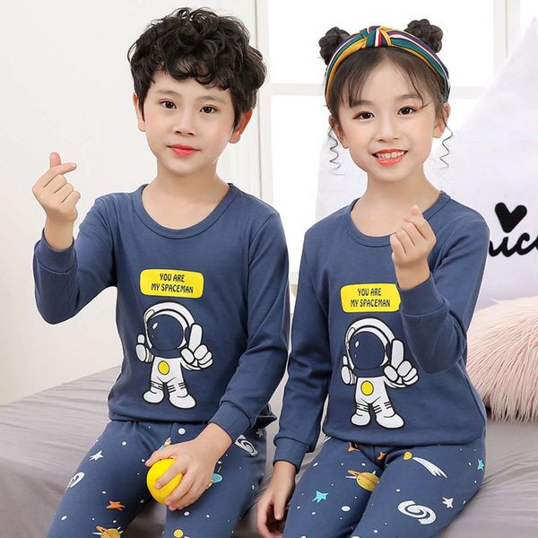 

new and winter children's underwear set pure cotton autumn pants boy girl baby pajamas home cloth, Blue;red