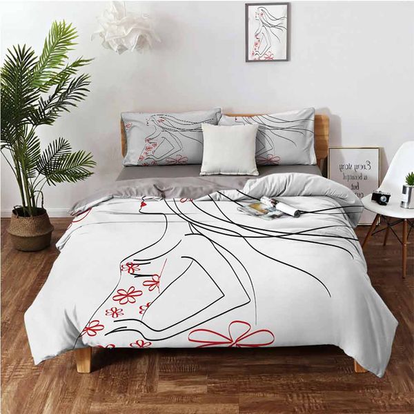 

young girl in dress with flower ornamentals butterfly blowing hair artbedding 3-piece set