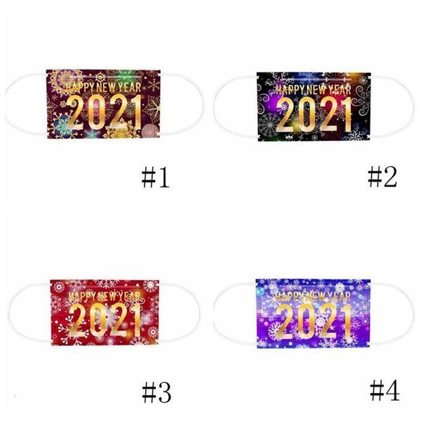 

3-ply 2021 face adults happy new year disposable masks printed mouth cover dustproof breathable protective mask