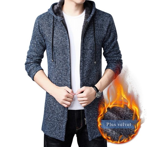 

mens sweaters autumn winter hooded coat solid casual korean sweatshirts men's slim long cardigan sweaters coat for male 201120, White;black