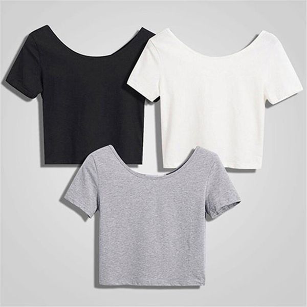 

2020 summer fashion tees crop women tshirt solid color o neck short sleeve female t shirt cropped t shirt, White