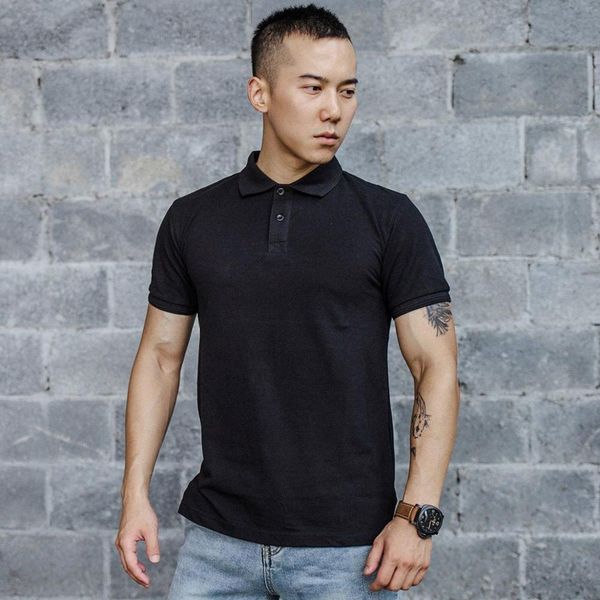 

men's sports and leisure pure color cotton moisture-wicking lapel slim short sleeve polo shirt top, White;black