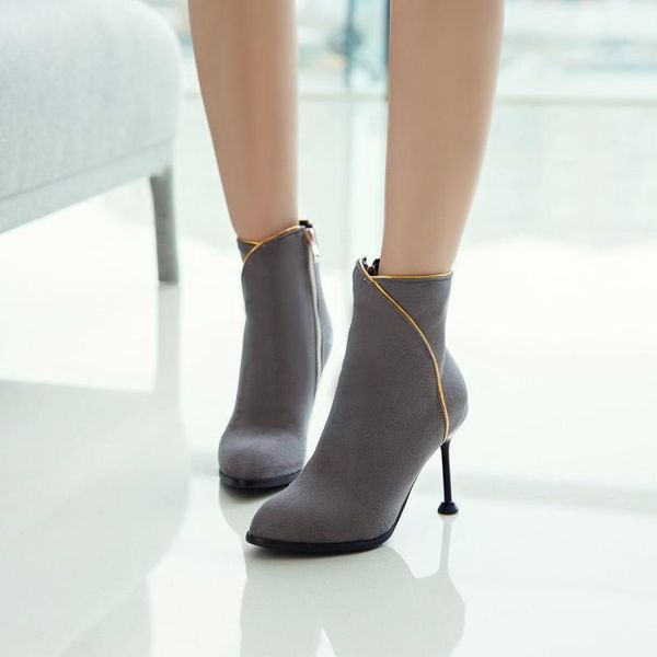 

big size european and american pointed high heel side zipper fashion boots1, Black