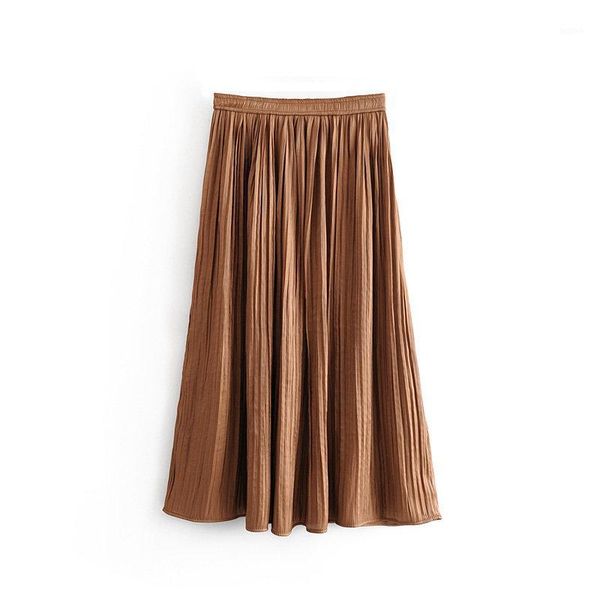 

new euro women solid color shinny pleated long skirt autumn female chic elastic waist casual skirts vestidos mujer qun4601, Black