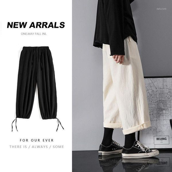 

summer straight pants men's fashion solid color drawstring casual pants men streetwear hip-hop loose wide-leg mens s-4xl1, Black