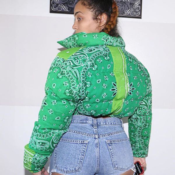 

anjamanor woman fashion jas printed d98-ia62 bandana bubble clothing green women's puffer pair winter parka warm atmje, Black