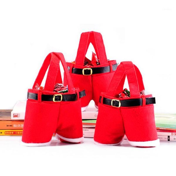 

1pc merry christmas treat candy wine bottle holder santa claus suspender pant1