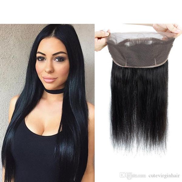 

360 lace frontal straight closure brazilian peruvian malaysian real virgin human hair one lace band frontal closure length 8-18 inch, Black;brown