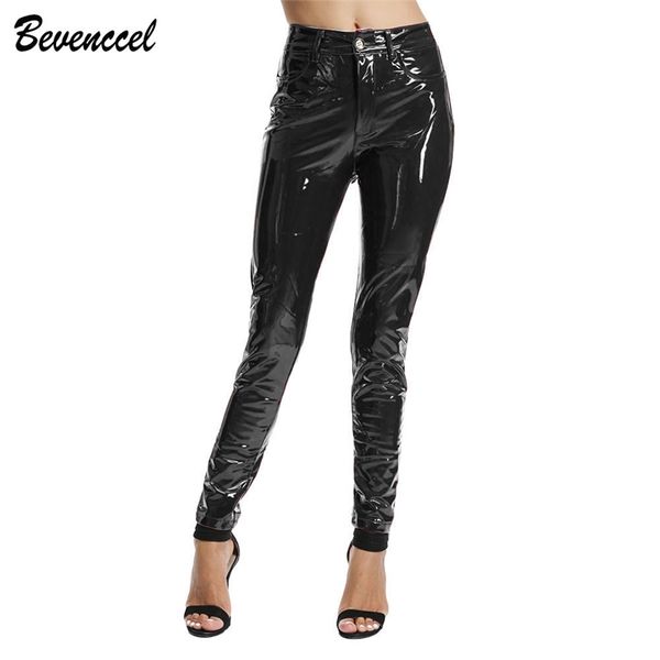 

bevenccel winter pants pu leather pants women latex pant streetwear with cotton women trousers 201103, Black;white