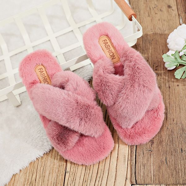 

famtiyaa winter house home soft fur slippers women shoes ladies flat heel sandals female slipper slides y1124, Black
