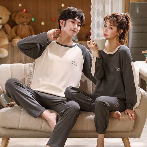 

foply couple pajamas set 100% cotton homewear fresh style long sleeve sleepwear new autumn pj set for lover pijamas mujer suit 201102, Black;red