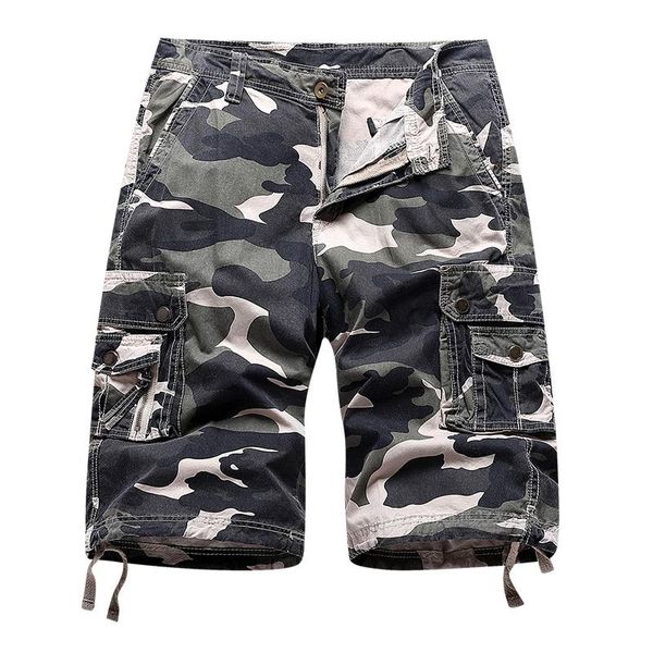 

men's shorts loose camo cargo summer pure cotton casual sport multi-pocket 100% brand cropped pants, White;black