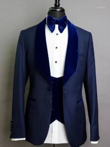 

new arrival men suits navy blue groom tuxedos shawl velvet lapel groomsmen wedding man ( jacket+pants+vest+tie ) c9511, White;black
