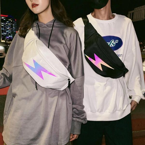 

reflective waist bag fanny pack fashion street style women banana bags belt hip hop bag large capacity canvas waist pack