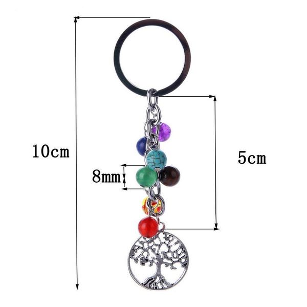 

7 chakra tree of life yoga healing natural stone pendant keychain keyring pray keychain car key chain jlltuf, Black