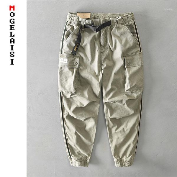 

mens cargo pants 2020 autumn new solid 100% cotton slim streetwear joggers trousers multiple pockets pants asian size 3xl z3281, Black