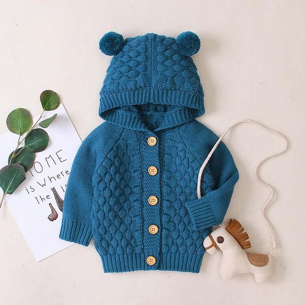 

autumn winter baby boy girl sweater newborn toddler knitted cardigan jackets hooded infant knitwear rt644 bbydcq, Blue