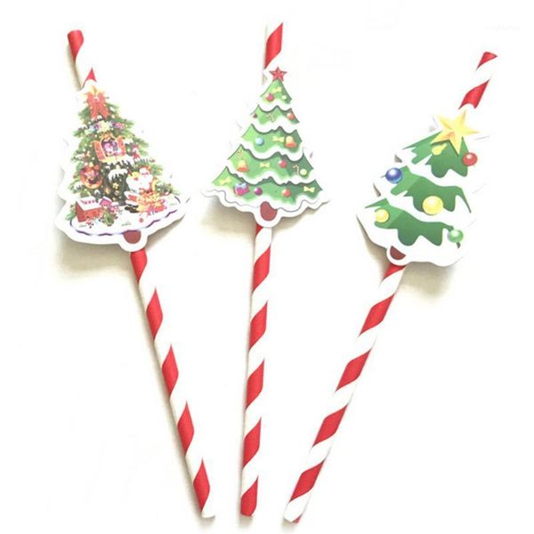 

christmas decorations 3 pcs tree paper straw decor - holiday & party striped decorative straws tree1