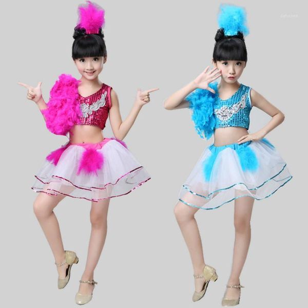 

girls ballet new children's jazz dance costumes pettiskirt yarn skirt sequins dance clothes modern girls show clothes1, Black;red