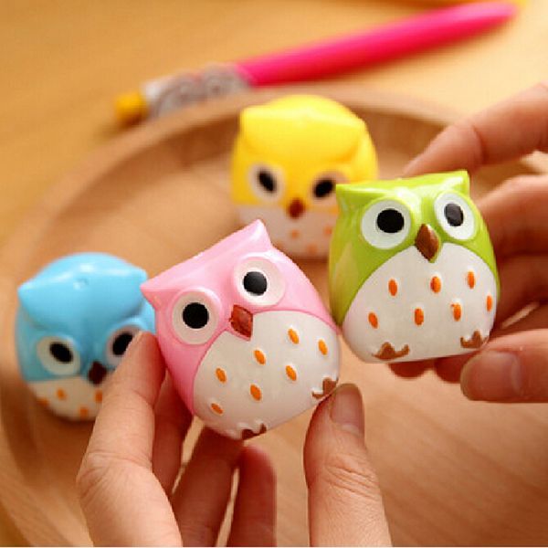 

4 pcs/lot korean cute plastic owl design pencil sharpener lovely creative pen sharpeners kawaii stationery gift for kids student