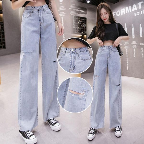

2020 new ripped high waist retro jeans for women mom jeans denim pants femme boyfriend loose hole trousers ladies1, Blue