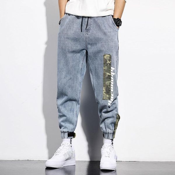 

fashion streetwear men jeans loose fit retro blue harem jeans camouflage spliced designer cargo pants hip hop men joggers1