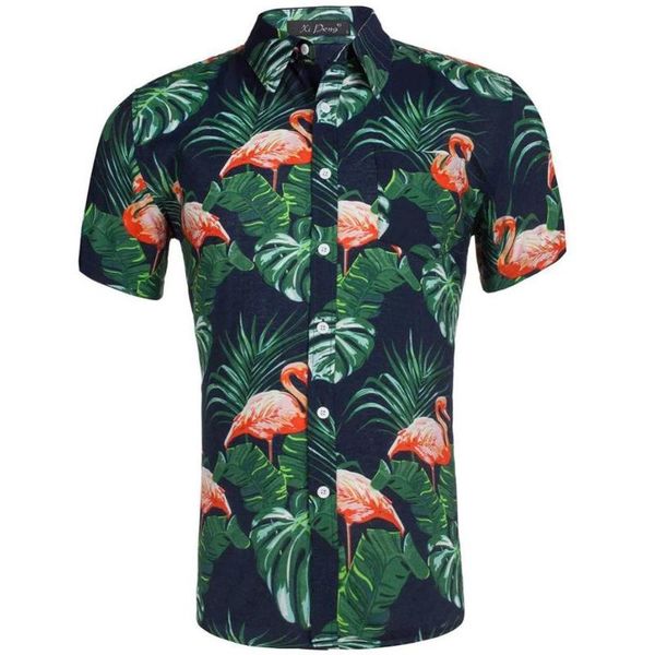

2020 summer hawaiian short sleeve shirt men cotton floral printed casual dress shirts men clothes fashion us size xxl, White;black