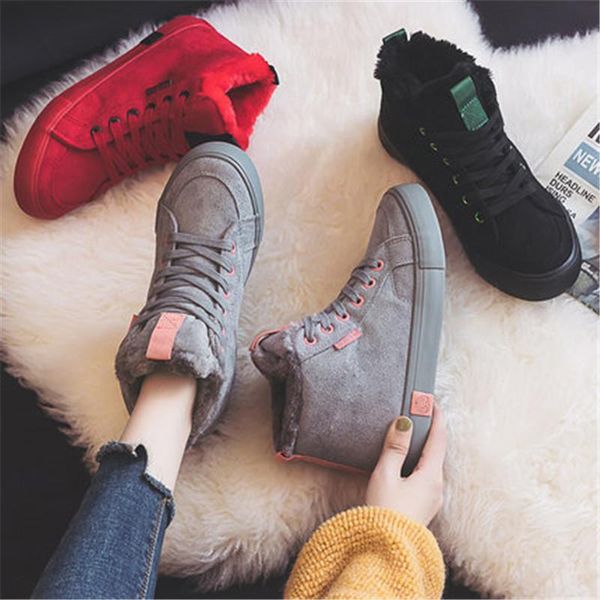 

boots winter sneakers women warm fashion ankle plush fur keep woman shoes lace up round toe comrfortable, Black