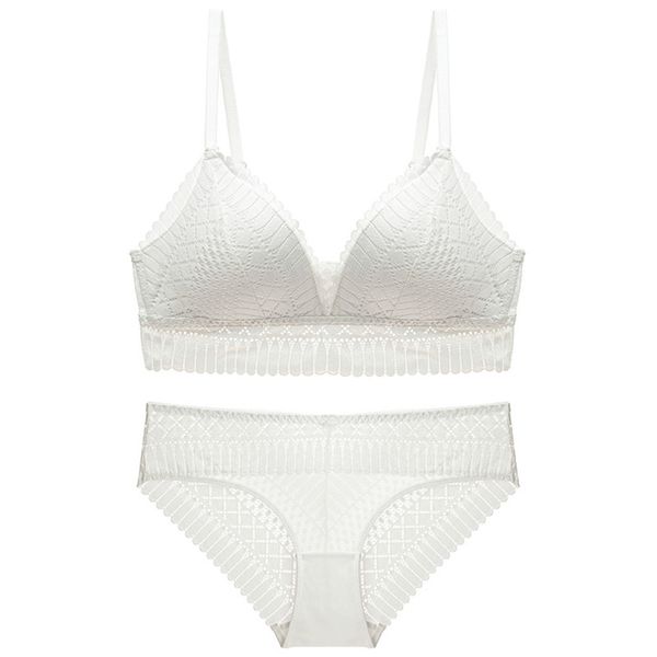 

2020 new french lace wireless thin bra and panty set bralette vintage underwear comfortable breathable women lingerie c1212, Black;white