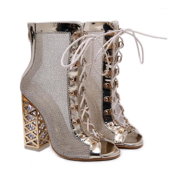 2020 nuovo sandalo estivo sexy sandali gladiatore dorati bling pompe da donna scarpe stringate sandali con tacco alto stivali oro taglia 34-431