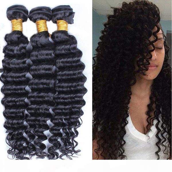 

brazilian malaysian hair weave deep wave 100% unprocessed virgin hair bundles brazilian malaysian remy human hair extensions, Black
