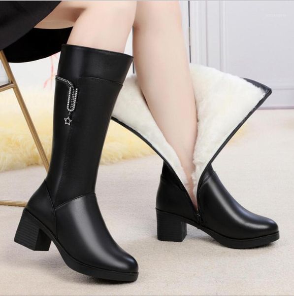 

d400 women high boots genuine leather shoes winter woman latest wool warm women footwear long boots botas mujer1, Black