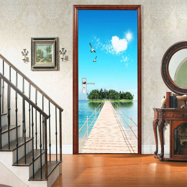 

amj magic set creative environmental protection 3d island corridor door renovation self adhive bedroom wall sticker